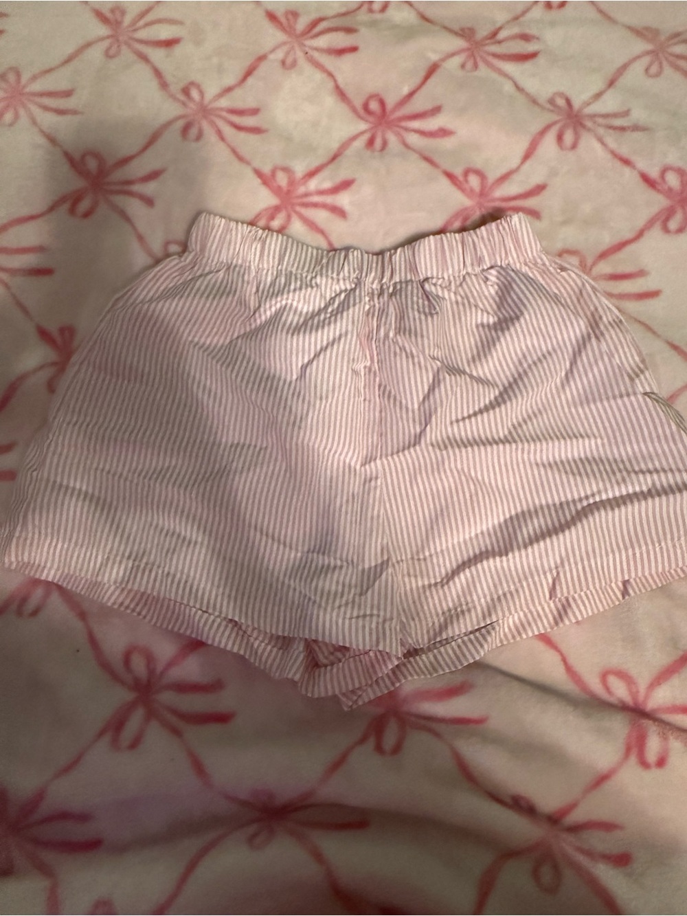 SHEIN Light Pink and White Striped Women's Elastic Waist Shorts